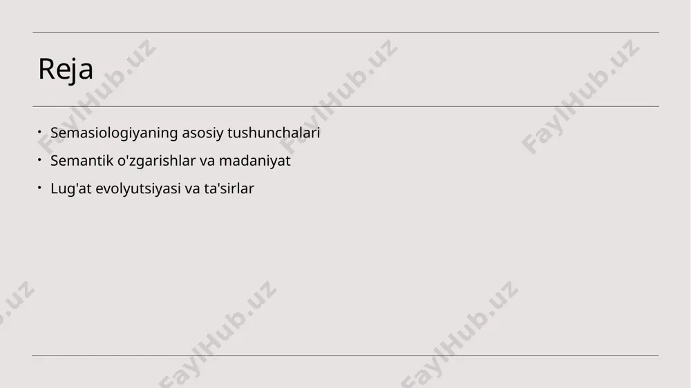 a'siri. 1 tarixiy kontekst - semantik o'zgarishlar tarixiy voqealar va ijtimoiy jarayonlar bilan bog'liq. masalan, urushlar yoki migratsiyalar natijasida yangi atamalar paydo bo'lishi mumkin. 2 madaniyat ta'siri - madaniyat o'zgarishlari so'zlarning ma'nosini o'zgartiradi. misol uchun, zamonaviy texnologiyalar muhim yangi terminlar kiritadi, bu esa tilni boyitadi. 3 o'zbek tilida misollar - o'zbek tilida 'internet' so'zi avvalgi ma'nolardan farqli ravishda yangi kontekstda ishlatilmoqda. bu, madaniyat va texnologiyaning o'zgarishini aks ettiradi. madaniy o'zgarishlar va lug'atdagi yangi ma'nolar. 1 madaniyat va ma'no madaniyatning o'zgarishi so'zlarning ma'nosini keskin o'zgartirishi mumkin. masalan, "qiz" so'zi o'zbek tilida turli kontekstlarda turli ma'nolarga ega. 2 yangi lug'at terminlari zamonaviy texnologiyalar va globalizatsiya yangi terminlar paydo bo'lishiga sabab bo'lmoqda, masalan, "internet" va "startap" so'zlari o'zbek tiliga kirib kelgan. 3 tarixiy kontekst tarixiy voqealar, masalan, mustaqillik va iqtisodiy o'zgarishlar, lug'atdagi yangi ma'nolarni shakllantiradi. bu jarayon tilni boyitadi va rivojlantiradi. 4 madaniy almashuv turli madaniyatlar orasidagi almashuv, masalan, o'zbek va rus tillari …
