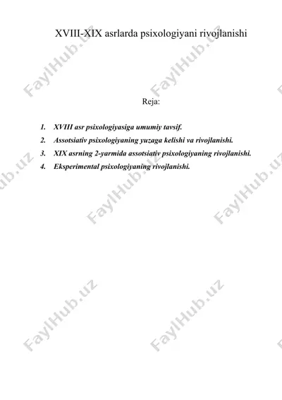 xviii-xix asrlarda psixologiyani rivojlanishi — DOC