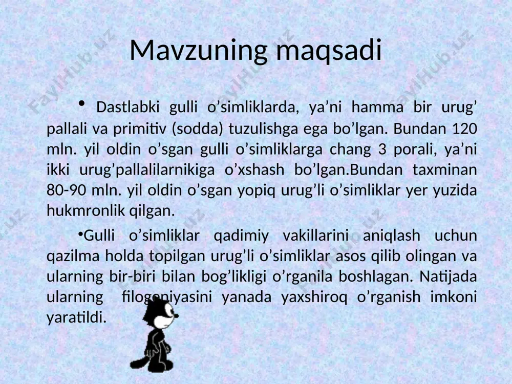 ish) yoki shu o’simlikdagi boshqa gullarni yoki bo’lmasa boshqa o’simlikdagi gullarni changlanish mumkin( chetdan changlanish). ko’p o’simliklarda o’zidan changlanish hodisasi, odatda, chetdan changlanish yuzaga chiqmay qolsa, gullash davrining oxiridagina sodir bo’ladi. chetdan changlanish (ayniqsa,boshqa tur o’simlik chang bilan changlanishda) ko’p o’simliklar uchun qulaydir, chunki bunday changlanishda changlanishda har xil irsiy belgilari bor gametalar qo’shiladi:nasllar har xil bo’lib, turli yashash sharoitiga yaxshiroq moslasha oladi. shuning uchun o’simliklar gullarining tuzilishi va ekologiyasida chetdan changlanish ta’minlaydigan ko’pdan-ko’p xususiyatlar borligini ko’ramiz. кўп уруғли қуруқ мeвалар қутичалари: а-қанотли, б-мураккаб қанотли, в-дуккак, г-кўзоқ, д-кўзоқча, e, ж, з – қутича, и-бўғинли кўзоқ ёнғоқсимон бир уруғли қуруқ мeвалар: а- ёнғоқ, б-ёнғоқча, г-хакалак, д-қанотли, йe-икки қанотли, ж-писта, з-мураккаб ёнғоқча, и-пистача xulosa. urug’lanish jarayonidan avval urug’chi tumshuqchasiga tushgan chang una boshlaydi, ya’ni bo’rtib chang trubka ( naycha)si hosil qiladi. chang trubkasi har xil fermentlar aminokislotalar, garmonlar va vitaminlarga boy bo’lgani uchun kuchli fiziologik jarayonlar natijasida o’sib, urug’kurtakning mikropile orqali murtak …
