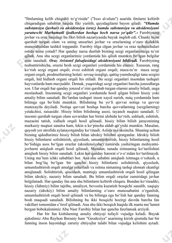 kishilar - mutafakkirlar yetishib chiqdi. bunday mutafakkirlarning olamni amaliy kuzatishlari natijasida chiqargan xulosalari jamlana borib matematika, astronomiya, mantiq, etika singari fanlarning asoslari paydo bo‘ldi. o‘zbek tilida fan ma’nosida ilm atamasi ham qo‘llaniladi. lekin ilm atamasining ma’nosi kengroq. islom sharqida "ilm" tushunchasi ham diniy, ham dunyoviy mazmun kasb etgan. ayni paytda ilmning bu ikki pallasi o‘ziga xos jihatlarga egaligi ham inkor etilmagan. bu haqda a.a’zamov quyidagilarni yozadi: "fan inson yashaydigan muhit - tabiat (metogalaktikadagi jarayonlardan miya faoliyatigacha) va jamiyat bilan (bmt faoliyatidan shaxs ruhiyatigacha) ish tutsa, din insonning ichki dunyosi - qalb va ruhiga taalluqdidir. har ikki jabha ong va tafakkur ko‘priklari bilan tutashgan". xi asrdan (ya’ni tasavvuf ta’limoti ilm sifatida shakllanganidan) boshlab "ilmi qol" va "ilmi xol" tushunchalari muomalaga kiritiladi. dastlab bu ikki tushuncha so‘fiyning zohiriy va botiniy dunyosiga oid, murshiddan muridga berilishi mumkin bo‘lgan yoki bo‘lmagan bilimga nisbatan istifoda qilingan. "ilmi qol" so‘z bilan ifodalash, o‘rganish yo‘li orqali berilishi …