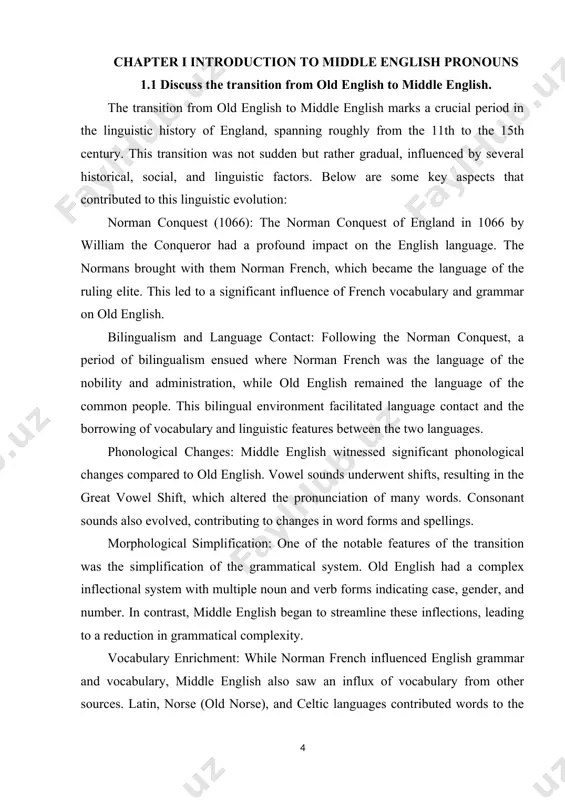 borrowing of vocabulary and linguistic features between the two languages. phonological changes: middle english witnessed significant phonological changes compared to old english. vowel sounds underwent shifts, resulting in the great vowel shift, which altered the pronunciation of many words. consonant sounds also evolved, contributing to changes in word forms and spellings. morphological simplification: one of the notable features of the transition was the simplification of the grammatical system. old english had a complex inflectional system with multiple noun and verb forms indicating case, gender, and number. in contrast, middle english began to streamline these inflections, leading to a reduction in grammatical complexity. vocabulary enrichment: while norman french influenced english grammar and vocabulary, middle english also saw an influx of vocabulary from other sources. latin, norse (old norse), and celtic languages contributed words to the evolving english lexicon. this linguistic diversity enriched the language and provided alternatives for expressing ideas. literary …