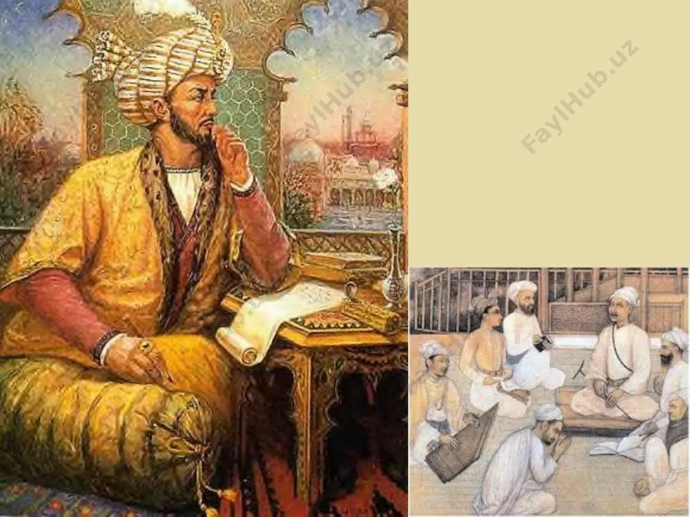 lari ichida «вuyuk аkbar» degan unvonga sazovor bolgan humoyunning o'g'li akbarshoh 1556- yilda otasi taxtini egalladi. akbarshoh hamisha uzoqni ko'zlab siyosat yuritdi. shu tufayli u hindistonda o'z hukmronligini to`la va uzil-kesil o'rnata oldi. shuning uchun ham uni hindistondagi boburiy hukmdorlar ichida eng ulug'i - «вuуuк акbаг» deb atashgan. akbar hindiston tarixidagina emas, balki jahon tarixida ham eng buyuk shohdir. agar yevropalik hukmdorlar bilan taqqoslanadigan bo'lsa, akbar ulug'vorlikda ham, omadbarorlikda ham ulardan ustun turadi. akbarshoh bunday buyuklikka osonlikcha erishgan asosiy raqibi hindistondagi afg'on qabilalari yetakchilari edi. akbarshoh qo'shini 1556-yilda afg'on qabilalari qo'shinini tor-mor etdi. 1559-yilga kelib taxt uchun boburiylarga qarshi kurashning, yetakchi kuchlari afg'onlaming sur sulolasi butunlay yanchib tashlandi. akbarshox 1605 yilda vafot etgan. shohjahon - boburiylar sulolasidan hukmdor (1628 - 1658). toj-mahal toj-mahal "tojmahalni ko`rmagan kishi hindistonni ko`rdim deya olmaydi" degan naql mavjud. ushbu go`zal inshoot boburiy hukmdor shohjahon tomonidan qurdirilgan. uning rafiqasi mumtozmahal 1631-yilda 39 yoshida o`zining o`n to`rtinchi …