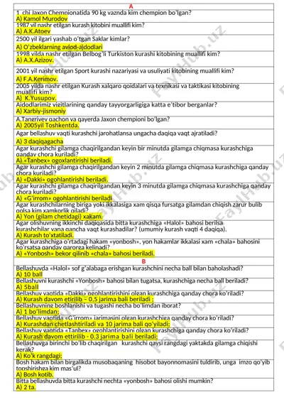 jaxon chempionati to'g'risida savollar va javoblar — DOCX