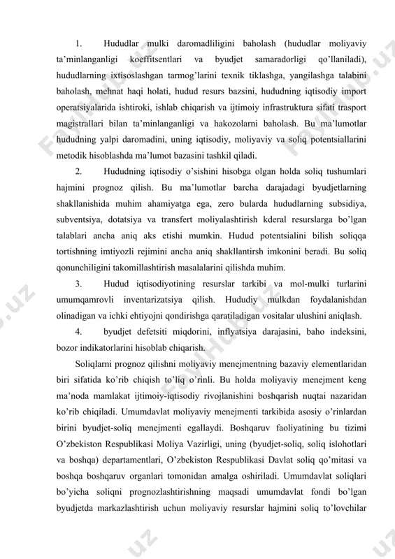 lanishini boshqarish nuqtai nazaridan ko’rib chiqiladi. umumdavlat moliyaviy menejmenti tarkibida asosiy o’rinlardan birini byudjet-soliq menejmenti egallaydi. boshqaruv faoliyatining bu tizimi o’zbekiston respublikasi moliya vazirligi, uning (byudjet-soliq, soliq islohotlari va boshqa) departamentlari, o’zbekiston respublikasi davlat soliq qo’mitasi va boshqa boshqaruv organlari tomonidan amalga oshiriladi. umumdavlat soliqlari bo’yicha soliqni prognozlashtirishning maqsadi umumdavlat fondi bo’lgan byudjetda markazlashtirish uchun moliyaviy resurslar hajmini soliq to’lovchilar bo’yicha aniqlash. ushbu resurslarni rejalashtirishda hokimyat organlari eng avval mumkin bo’lgan iz’yatiyaning maksimal yuqori darajasiga mo’ljal qilishadi. ushbu jarayon jamiyat rivojlanishi darajasida umumdavlat ehtiyojlarining o’sib borishi hisob-kitobiga asoslanadi. moliyaviy ehtiyojlarning o’sib borishning ob’ektiv ekanligi a. valner tmonidan asoslangan, bu esa shunday nomli qonunni shakllantirdi. bu qonun davlat xarajatlarining ko’p sabablarga ko’ra doimiy o’sish tendentsiyasini aniqladi. bu sabablar quyidagilar: aholi sonining o’sishi, noishlab chiqarish sohasida, xizmat ko’rsatish sohasida talablarning o’sishi, aholining bilim darajasining o’sishii va shu kabilar. bu xizmat odatda korporatsiyalar tomnidan ko’rsatilmaydi, ko’rsatilganda ham ularning narxlari shunchalik hqori bo’ladiki, bu …