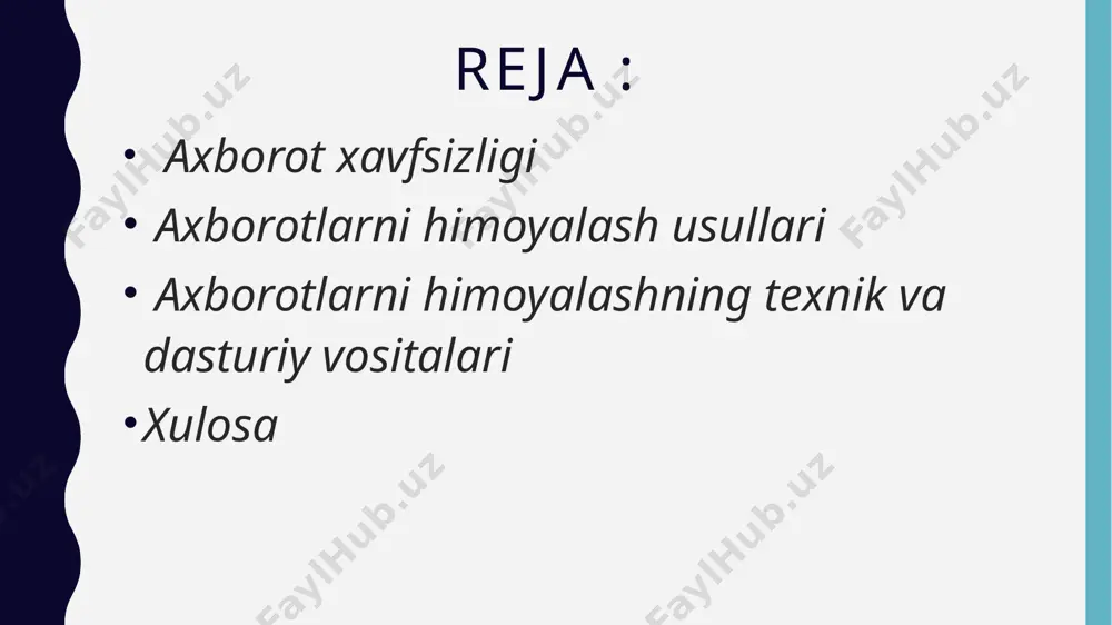 uning maxfiyligi, mavjudligi va yaxlitligini ta minlash, shuningdek, tanqidiy ʼ vaziyatda har qanday murosaga yo l qo ymaslik masalasi yotadi ʻ ʻ . bunday holatlarga tabiiy, texnogen va ijtimoiy ofatlar, kompyuterning ishdan chiqishi, jismoniy o g irlik va boshqalar kiradi. dunyodagi aksariyat tashkilotlarning ish ʻ ʻ jarayonlari hanuz qog oz asosidagi xujjatlarga asoslangan, bo lib, tegishli axborot ʻ ʻ xavfsizligi choralarini talab qilsa-da, korxonalarda raqamli texnologiyalarni joriy etish bo yicha tashabbuslar soni barqaror o sib bormoqda ʻ ʻ . bu esa axborotni himoya qilish uchun axborot texnologiyalari (it) xavfsizligi bo yicha ʻ mutaxassislarni jalb qilishni talab qiladi. ushbu mutaxassislar axborot xavfsizligi texnologiyasini (ko p hollarda ʻ kompyuter tizimlarining bir turini) ta minlaydi. bu ʼ kontekstda kompyuter nafaqat maishiy shaxsiy kompyuterni, balki har qanday murakkablik va maqsadli raqamli qurilmalar, ya ni elektron kalkulyatorlar va ʼ maishiy texnika kabi ibtidoiy va izolyatsiya qilinganlardan tortib, sanoat boshqaruv tizimlari va kompyuter tarmoqlari orqali ulangan …