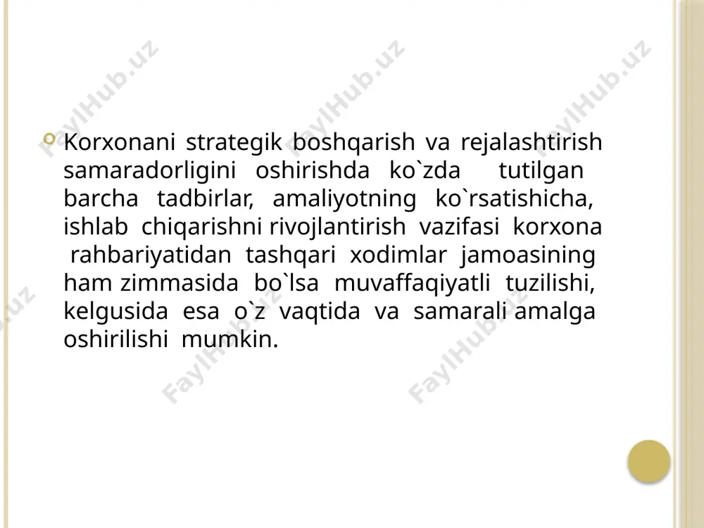 shni tashkil qilish tashkil qilish jarayonida korxonaning tanlangan rivojlanish strategiyasi bilan uning boshqaruvi tashkiliy tuzilmasi o`rtasidagi munosabat muhim ahamiyat kasb etadi. ko`plab olim va mutaxassislar fikriga ko`ra boshqaruv tuzilmasining rivojlanish strategiyasiga mos kelishi eng yuqori iqtisodiy samaradorlikka erishishdan tashqari, ortiqcha boshqaruv xarajatlarini kamaytirish, boshqaruvning tizim sifatida moslashuvchanligi hamda korxonaning raqobatli muhitda yashovchanligi va uning o`sishida ham katta ahamiyatga ega. bunday mutanosiblikka erishi korxonada boshqaruvni tashkil qilishning asosiy vazifalaridan biridir. biroq bu erda ko`p narsa korxona hajmi, mulkchilik shakli, ish faoliyati va boshqa belgilariga ham bog `liq bo`ladi. masalan, korxona hajmi o`sishi bilan uning tuzilmasi ham o`zgaradi, u yanada standartlashgan va formallashgan bo`ladi. korxona hajmining kengayishi yoki ki chrayishi mos ravishda boshqaruv bo`g`inlari soniga ta`sir ko`rsatadi, boshqaruv faoliyati bilan mashg`ul bo`lgan xodimlar soniga o`zgartirish kiritadi, boshqaruv xarajatlarining o`sishi yoki kamayishiga olib keladi. ayrim korxonalar o`z tuzilmasini maxsustashkiliy axborotnomalar chiqarish yo`li bilan formallashtiradi. bu axborotnomalarda odatda korxonaning tarixi va uning tashkiliy tuzilmasi, …