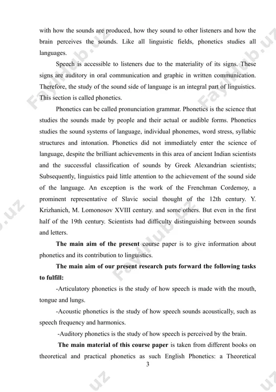 ist without being spoken. oral speech is primary process of communication by means of language. written speech is secondary; it presents what exists in oral speech. linguistic signals first said to be composed of some units, which are divided into significant and non-significant ones. the relationship between all the units or elements of a language includes different concepts starting from sounds, morphemes, words, word combinations and ending up with phrases. the scientific study of a language involves an explanation of a mass of notions in terms of a rigorously organized and highly patterned system - the link between the units. the whole system of relation of linguistic units forms a system of a language. the character of a system, or the way this system works to explain the structure of a language. all languages ​​differ in systems and structures.[footnoteref:1] [1: borisova l.v., metlyuk a.a. theoretical phonetics. minsk, 1980.3] phonetics is …