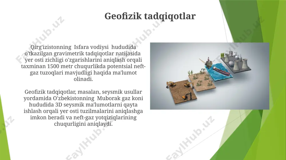i gorizontal migratsiya kuzatiladi, bu esa katta konlarning hosil boʻlishiga olib keladi. shimoliy dengizdagi neft va gaz konlarining shakllanishida, taxminan 20 million yil davomida, porozli qumtosh rezervuarlari orqali, yuzlab kilometr masofalarga choʻzilgan lateral migratsiya muhim rol oʻynaydi. rezervuar jinslarning xossalari rezervuar jinslarining o'tkazuvchanligi (darajasi) 100-500 md oralig'ida bo'lib, neft va gazning yer ostidan oson oqib chiqishiga imkon beradi, masalan, qoraqalpog'istonning qo'ng'irot konida. rezervuar jinslari, masalan, qumtoshlar va ohaktoshlar, 3000 metr chuqurlikda ham yaxshi neft va gaz saqlash xususiyatlarini saqlab qoladi, bu esa yüksek basınç ve sıcaklığa dayanıklılığını gösterir. tuproq osti suvlarining roli suvning migratsiyasi, ayniqsa, tektonik faol hududlarda, masalan, o'rta osiyo, neft va gazning harakatlanishi va to'planishiga bevosita ta'sir ko'rsatadi, va ba'zan 5000 metr chuqurlikka yetadi. yer osti suvlarining bosimi 1000-2000 atmosferaga yetishi mumkin, bu esa neft va gazning ko'chishi va to'planishiga, masalan, g'arb sibir havzasida bo'lgani kabi ta'sir qiladi. ekologik muhofaza choralari qoraqalpogʻiston respublikasida joylashgan neft va gaz konlarida …