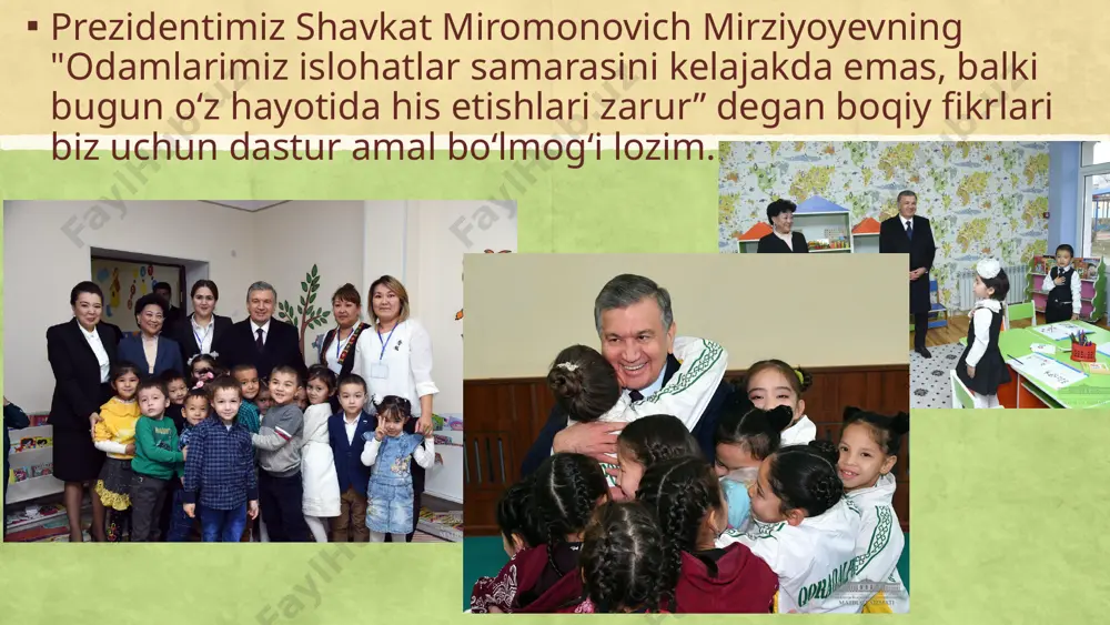 ang bilan rasm chizishda va shu bilan bir vaqtda applikatsiyada ham tanishib boradilar. 4. tasviriy faoliyati turlari o'rtasidagi bog'lanish tarbiyachiga rasm chizish, loy, applikatsiya bo`yicha applikatsiya vazifalarni aniqlashga yordam beradi. masalan, kichik guruh doiraviy shakllarni o'rgatishda, oldin tayyor doira shakllarini applikatsiyada bergan ma qul, so'ng esa rasm chizish mashg'ulotlarida bergan ma'qul. 5. tasviriy faoliyati turlari o'rtasidagi bog'lanish ma'lum bir mavzudagi mashg'ulotlar asosida ham bo'lishi mumkin. 6. tasviriy faoliyati mashg'ulotlarni to'g'ri rejalashtirishda, mashg'ulotlar o'rtasida ularning dastur vazifalari, mavzular ortasida bog'lanish vujudga keladiki, buning natijasida bolalarning yangi malaka va konikmalarini va bilimlarni egallashlarida malum ketma-ketlik va bog'lanish vujudga keladi. masalan, "qushlar" mavzusi asosida olib borilgan mashg'ulotlar jarayonida bolalar don cho'qiyotgan qushni loydan yasashni, shoxda o'tirgan qushni rasmini chizishni, afsonaviy qushni qanday qilib, qog'ozdan qirqib olishni bilib oladilar. 7. shuningdek, tasviriy faoliyati boyicha ishni rejalashtirishda faqatgina ularning turlari o'rtasidagi ketma-ketlikni nazarda tutmay, balki har hir turdagi mashg'ulotlar o'rtasida ham bog'lanishlarni ham hisobga olish …