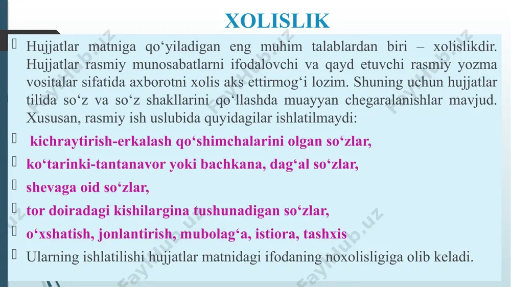 if qilinadi. bu jihatdan ichki va tashqi hujjatlar farqlanadi. ichki hujjatlar ayni muassasaning o‘zida tuziladigan va shu muassasa ichida foydalaniladigan hujjatlardir, muayyan muassasaga boshqa tashkilot yoki ayrim shaxslardan keladiganlari esa tashqi hujjatlar hisoblanadi. hujjat turlari hujjatshunoslikda hujjatlar bir necha jihatlarga ko‘ra tasnif qilinadi. tasniflashda mutlaqo bir xil guruhlashtirish mavjud bo‘lmasa-da, har qalay, ularni bir qadar yagonalashgan holda guruhlashtirish mumkin. hujjatshunoslikdagi ana shu an’anaga ko‘ra ish yuritishdagi hujjatlar, eng avvalo, tuzilish o‘rniga ko‘ra tasnif qilinadi. bu jihatdan ichki va tashqi hujjatlar farqlanadi. ichki hujjatlar ayni muassasaning o‘zida tuziladigan va shu muassasa ichida foydalaniladigan hujjatlardir. muayyan muassasaga boshqa tashkilot yoki ayrim shaxslardan keladiganlari esa tashqi hujjatlar hisoblanadi. hujjatlar mazmuniga ko‘ra ikki turli bo‘ladi: 1) sodda hujjatlar - muayyan bir masalani o‘z ichiga oladi; 2) murakkab hujjatlar - ikki yoki undan ortiq masalani o‘z ichiga oladi. mazmun bayonining shakli jihatidan xususiy, namunaviy va qolipli (yoki trafaretli) hujjatlar farqlanadi. matnning o‘ziga xosligi, betakrorligi, hamisha …