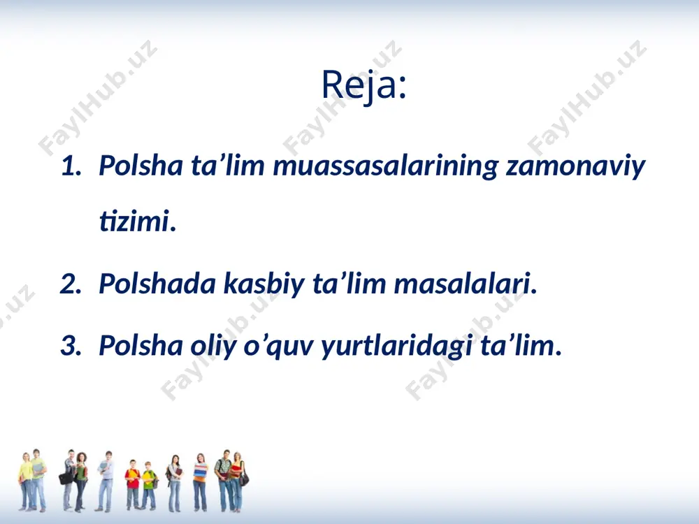o’quvchilar uchun doimiy dotatsiyalarni oladilar. xususiy maktablar ochish imkoniyatlari bor, bunda shaxsiy pul mablag’laridan tashqari davlat dotatsiyasini ham olish mumkin. maktablar ustidan pedagogik nazoratni kuratoriyalar amalga oshiradilar. boshlang’ich maktab majburiy bir yillik maktabgacha tayyorgarlik: bog’chada yoki maktabda. bolalar 7 yoshdan o’qishni boshlashadi. o’qish 6 yil davom etadi va imtihon bilan yakunlanadi. o’qish ikki bosqichda bo’ladi: 1. birinchi bosqich 1-3-sinflarni qamrab oladi. o’qituvchi o’quv dasturini o’quvchilarning o’zlashtirish imkoniyatlaridan kelib chiqib amalga oshiradi. 2. ikkinchi bosqich 4-6-sinflarni o’z ichiga oladi, o’qitilayotgan fanlar an’anaviy va blokli fanlarga bo’linadi. gimnaziya ta’lim 3 yil davom etadi. gimnaziya 3 bosqichli imtihon topshirish bilan yakunlanadi: gumanitar fanlar bo’yicha, matematika va tabiat bo’yicha, chet tili bo’yicha. litsey, texnikum litsey bitiruvchisi hech qanday mutaxassislikka ega bo’lmaydi, u faqat oo’yularida o’qishni davom ettirish uchun tayyorlanadi, ayrim fanlar chuqur o’rganiladi. o’rta maktablar ballar limitini e’lon qiladi. o’qish litseyda 3 yil, texnikumda 4 yil davom etadi. texnikumni tugatgan o’quvchi o’z mutaxassisligi bo’yicha …