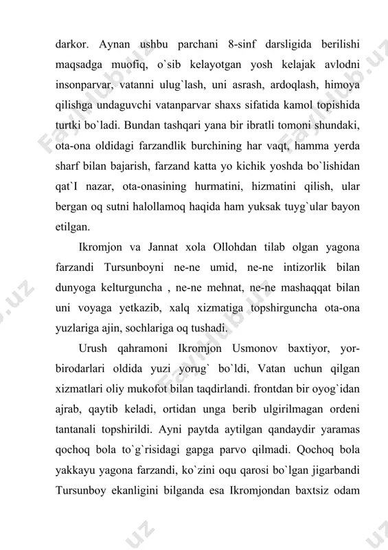 or, tursunboy va zebixon kabi tutashgan taqdirlar hayotidagi fojialar tasvirlangan. qiyinchiliklardan keyin qahramonlarning yana sevgiga va sadoqatga roʻbaroʻ boʻlishi, birinchi muhabbat davr va sinovlar qaʼriga singib ketishini koʻrish, jonli tasvirlar orqali tarixiy maʼlumotlar bilan tanishish, ezilgan xalqning hayot mashaqqatlarini tushunish mumkin. roman qahramonlari · ikromjon — jannatning eri,tursunboyning otasi, bir oyogʻidan ajralgan, arzanda va qochoq oʻgʻlining oʻlimini koʻrgan jafokash ota · jannat — ikromjonning xotini, arzanda oʻgʻil tursunboyning onasi. · nizomjon — ikromjonning tutingan oʻgʻli · tursunboy — ikromjon va jannatning oʻgʻli, qoʻrqoq va urushdan qochgan ota va ona diydoridan uzoqda quvgʻindi boʻlib otasining qoʻlida jon bergan kimsa · rayimberdi — rais · zebi — tursunboy sevadigan qiz · azizxon — urush qahramoni, farg’ona kanali qurilishida jonbozlik ko’rsatkan polvon · esh polvon farg’ona kanali qurilishida azizxon bilan bellashib ketma ket yengilgan polvon · lutfinisa-azizxonning sevgan qizi · akbarali- lutfinisaning akasi · dildor — nizomjon sevgan qiz zvenodagi to‘laroq qiz · …