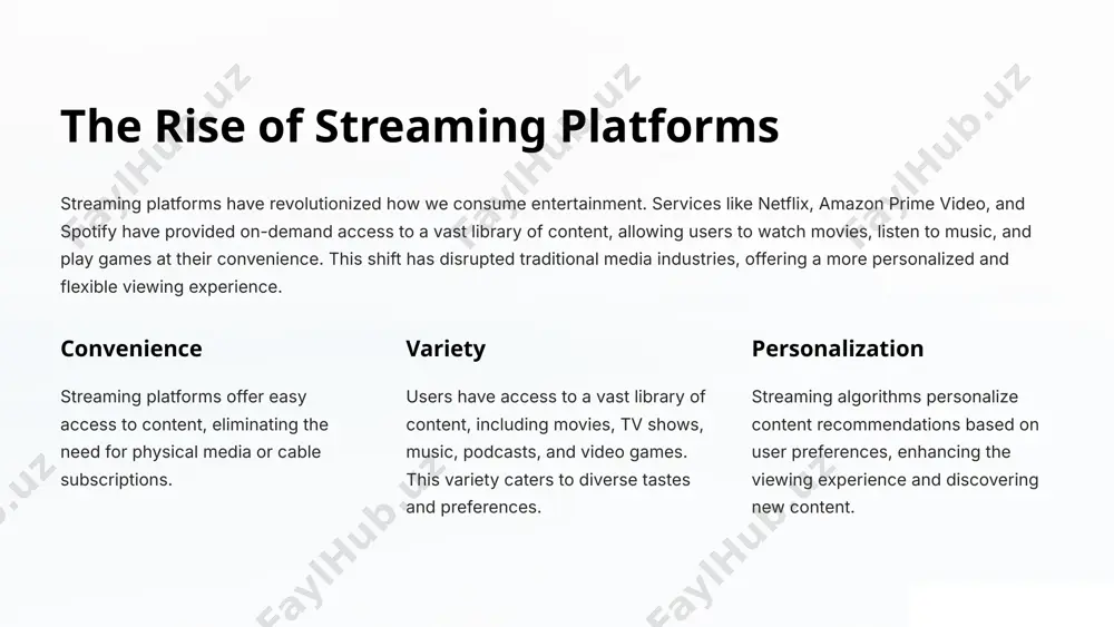 stantly evolving, driven by technological advancements, changing consumer preferences, and the pursuit of immersive experiences. emerging trends are shaping the future of entertainment, creating new forms of content, enhancing accessibility, and expanding the boundaries of what is possible. ai-powered content ai is playing a growing role in entertainment, from creating realistic visual effects to generating personalized content recommendations. this technology is also being used to create new forms of interactive storytelling and virtual experiences. immersive experiences virtual reality and augmented reality technologies are transforming how we interact with entertainment content. these immersive experiences create new possibilities for storytelling and interactivity, blurring the lines between the real and virtual worlds. cloud-based entertainment cloud computing is enabling seamless access to entertainment content across multiple devices. streaming platforms and cloud gaming services are providing users with greater flexibility and choice. decentralized entertainment blockchain technology and decentralized platforms are creating new models for content …