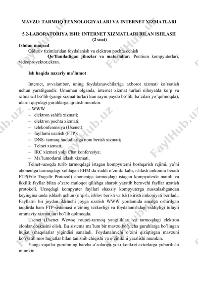 internet xizmatlari bilan ishlash laboratoriyasi — DOCX