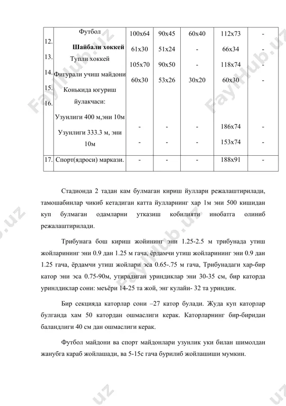 тган жойдан 100 м юкорирок жойга режалаштирилади. сувда чумилаётган катта ешдаги хар-бир киши учун сув сатхи майдонида 14м²-ди, а болалар учун эса 10 м² сув сатхи ажратилади. чумилаётган жойдаги сув сатхининг бир кисми огохлантириш белгиси белгилаб куйилади, бу булги 1,7 м дан чукур булган жойга куйилади. согламтириш пляжи 1-кишига 5-7 м дан хисобида режалаштирилади, (даволонувчи 8-12 м). пляжга келиб бир вактида чумилувчилар сони 1,5-2,0мингкишидан ошиб кетмаслиги керак. пляжлари куйидагича жихозлаш назарда тутилади: 1.20 та дам олувчига 1та (раздевалька) кийим ечадиган жой. 2.200 м пляж майдонига 1та ичимлик сув фавораси. 3.1 га пляж майдонига 50 м соябонлар килинган (зонтиклар) . 4.1,5 га пляж майдонига 2 та волейбол майдончаси. 5.150 та дам олувчига бир уринли 1та хожатхона. пляжзнинг лойихасини ишлаётганда албатта шамол эсаётган тамонга, шамолнинг тезлигини этиборга олиб 25-50 м энлиликда шамол кайтариш ўсимликлар йулаги булиши керак. лодкаларда сузиш жойи, пляждан чумилиш жойидан ва балик ушлаш жойидан узокрок жойда булиши керак. лодка …