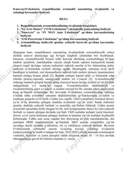 avtomobil sanoati va korxonalar faoliyati o‘zbekistonda — DOCX