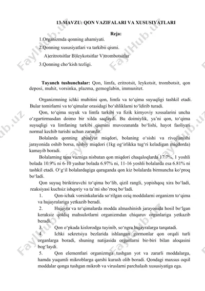 qon vazifalari va xususiyatlari — DOCX