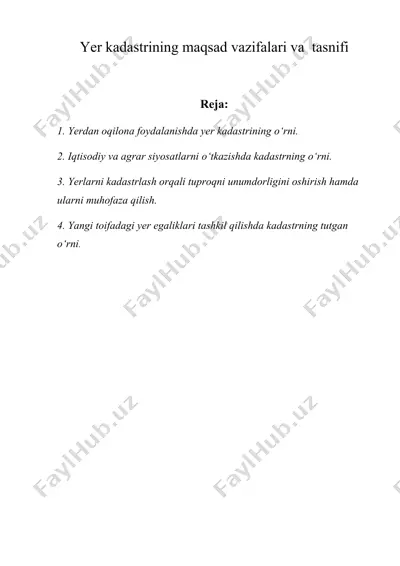 yer kadastrining maqsad vazifalari va tasnifi — DOC