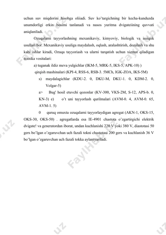 iy elektrotexnika t.o’qituvchi.1995. 4.n.i.vershagin i dr. organizasiya i texnologaya mexanizirovannыx rabot v rastenivodstve, ucheb, posb № irpo; izd.sentr «akademiya», 2000 5.e.oyxo’jayev, x.qo’shnazarov «qishloq xo’jalik ishlab chiqarishini mexanizasiyalash» toshkent «mehnat», 1988.