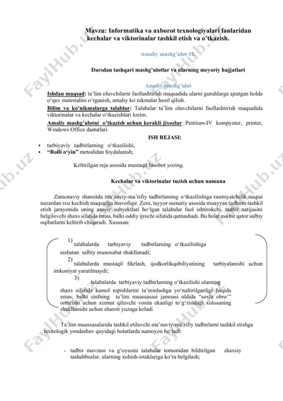 kechalar va viktorinalar tuzish uchun namuna — DOCX
