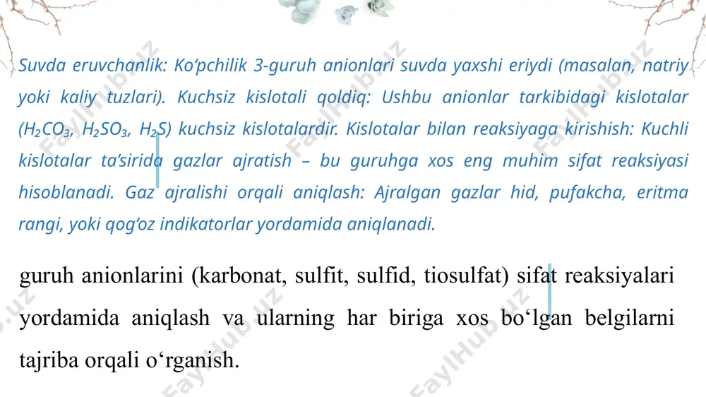 anionlarning uchinchi guruhi va ular xos sifat reaksiyalari - Page 5