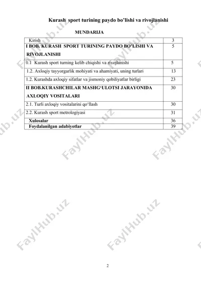 kurash sport turining paydo bo’lishi va rivojlanishi — DOCX