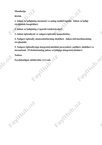 jahon xo'jaligining iqtisodiyoti — DOCX