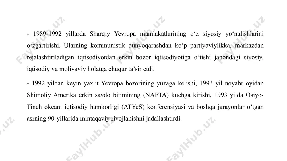 r xalqaro tashkilotlari faoliyatning ma’lum sohalariga ko‘maklashish va tadbirlarni moliyalashtirish uchun mablag‘larni yig‘ish bilan shug‘ullanadilar. masalan, xalqaro yovvoyi tabiat fondi - davlat, jamoat tashkilotlari va xususiy shaxslardan yovvoyi hayvonlar va tabiatni qo‘riqlash uchun mablag‘larni yig‘uvchi nodavlat tashkilotdir. fond o‘zining nashriga ega bo‘lib, uni sotishdan olinadigan daromadlar fond budjetining daromad manbalaridan biri hisoblanadi. “olimpiya birdamligi” fondi rivojlanayotgan mamlakatlar milliy olimpiya qo‘mitalariga moliyaviy yordam ko‘rsatish uchun tuzilgan. mazkur fond milliy olimpiya qo‘mitalarining badallari, xususiy kompaniyalar, firmalar va xususiy shaxslarning xayriyalari, xalqaro olimpiya qo‘mitasining investitsion va nashriyotchilik faoliyati natijasida olingan daromadlari hisobidan shakllantiriladi. fondga olimpiya o‘yinlarini televizion yoritishdan olingan daromadlarning 1/3 kelib tushadi (olimpiya o‘yinlarini televizion yoritishdan olingan daromadlar mos ravishda xalqaro olimpiya qo‘mitasi, “olimpiya birdamligi” fondi va olimpiya sport turlari bo‘yicha xalqaro federatsiya o‘rtasida taqsimlanadi). xalqaro valyuta fondi bmtning maxsus tashkiloti bo‘lib, uni tuzish to‘g‘risidagi kelishuv 1944 yilda bretton-vudsdagi valyuta moliya masalalari bo‘yicha bo‘lib o‘tgan bmt konferensiyasida imzolangan. 1945 yilning 27 dekabrida …