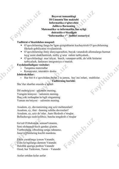 "informatika +” tadbiri ssenariysi — DOCX