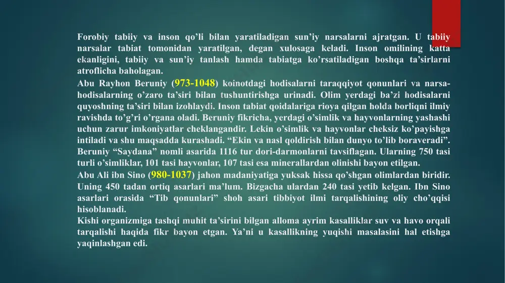 masalalar bo’yicha quyidagi deklaratsiyalar imzolandi: nukus deklaratsiyasi, olma-ota deklaratsiyasi, ashxobod deklaratsiyasi, dushanbe deklaratsiyasi. unda aytilishicha, mamlakat ekologik siyosatini ishlab chiqish va amalga oshirish masalasida bir shakldagi yondashuvlarni ishlab chiqish, olamshumul va mintaqaviy ekologik muammolarni yechishda xalqaro tashkilotlar va davlatlarni, markaziy osiyo davlatlarini qo’llashga chaqiradi. . asosiy tayanch tushunchalar: atrof-muhitni muhofaza qilish muammolari, atrof-muhit, autekologiya, populyatsiyalar ekologiyasi, sinekologiya, ekologik tizimlar, makroekologiya, umumiy ekologiya, biologik ekologiya, geoekologiya, palekologiya, evolyutsion ekologiya, amaliy ekologiya, odam ekologiyasi, ijtimoiy ekologiya, dengiz va chuchuk suv ekologiyasi, o’simliklar ekologiyasi, hayvonlar ekologiyasi, koinot ekologiyasi, xususiy ekologiya. mustaqil ishlash uchun nazorat savollari: 1. atrof - muhit va tabiiy resurslar iqtisodiyoti fanining manbalari haqida nima bilasiz? 2. atrof - muhit va tabiiy resurslar iqtisodiyoti fanining tarixiy shakllanishi haqida nimalarni bilasiz? 3. atrof - muhit va tabiiy resurslar iqtisodiyoti tadqiqotlar nimaga qaratiladi? 4. atrof - muhit va tabiiy resurslar iqtisodiyoti fan sifatida o’rganishga nima sabab bo’ldi? 5. atrof - muhit va tabiiy …