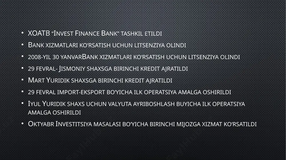 ochish niyatingiz bo‘lsa, sizdan hisobvaraq ochish uchun so‘rovnomani to‘ldirishni iltimos qilamiz. so‘rovnoma qabul qilinganidan keyin bir hafta mobaynida siz bilan korporativ mijozlarga xizmat ko‘rsatish departamentining xodimi bog‘lanadi. bankdagi valyuta jamg‘armalari global mavhumlik sharoitida mablag‘larni saqlash va ko‘paytirishning eng ommalashgan va xavfsiz usullaridan biri hisoblanadi. banklar mablag‘larni turli valyutalarda saqlash imkoniyatini taʼminlab, mijozlarni kurs o‘zgarishlari va mablag‘lar qiymatini yo‘qotish xavfidan himoyalaydi. bankda omonat ochar ekanmiz, har birimiz, undan maksimal foyda olishni xohlaymiz. va eng maqbul shartlarga ega bo‘lish uchun qaysi omonat turini tanlayotganingizni aniq tushunishingiz kerak. omonat turlari bir necha xil bo‘ladi. muddatli omonatlar bo‘yicha shartnomalar maʼlum muddatga tuziladi, u tugagandan so‘ng yangi omonat ochish lozim. talab qilib olinguncha depozitlar sizga istalgan paytda pullarni cheklovsiz qaytarib olish imkonini beradi. valyuta omonatlari pullarni xorijiy valyutada, so‘m omonatlari esa milliy valyutada saqlashni ko‘zda tutadi. etiboringiz uchun raxmat image2.jpeg image3.jpeg image4.jpeg image5.jpeg image6.jpeg /docprops/thumbnail.jpeg