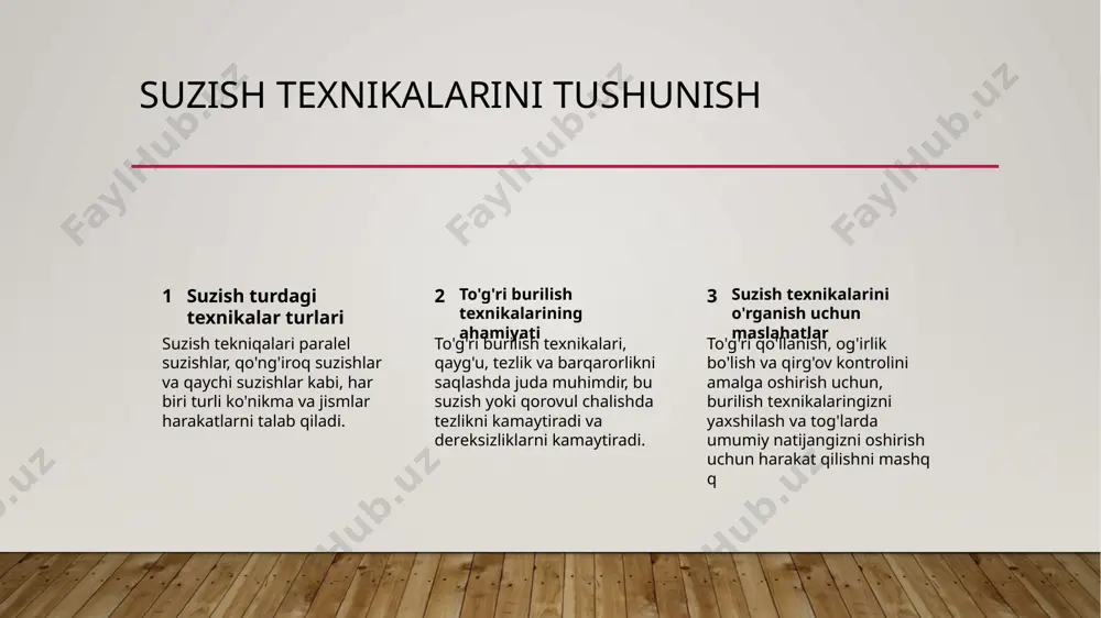 agan umumiy xatoliklar suzishda burilishga yo'l qo'yishni taqiqlang, aksincha, o'zingizni to'g'ri turib, burilishni boshlash uchun qo'lqoplarizdan foydalaning. to'liq uzun burilishlarni mukammallashtirish mehanika tushunish uzun burilishlar pastki suziga og'irlik o'tkazishni talab qiladi va minimal suzish bilan oqimni suyakli va doimiy chizish kerak. butun qismni foydalanish qo'lqopni faollashtiring, tepalik qismingizni pastga qaratib turib, va burilish orqali yo'nalish va saqlash uchun qo'llaringizdan foydalaning. tezlikni boshqarish va nazoratni ta'minlash suzishni boshqarish uchun burilishning radiusini sozlash va suzni boshqarish uchun shki qirralariga bosishni boshqarish orqali tezlikni boshqarish. suzishni yaxshilash suzishning fizikasini tushunish o'rta gravitatsiya markazining va og'irlik o'tkazishining konseptini tushunish, burilish nazoratini yaxshilash uchun juda muhimdir. to'g'ri vaziyatda turgan qo'llarn to'g'ri vaziyatda turgan qo'l, mazmunan burilishga yo'nalgan va ichki oyoqni yuqoriga ko'tarish, burilishni nazorat qilishni ancha yaxshilaydi. kenarlarni foydalanishni o'rganish suzishda burilishlarni boshqarish va barqarorlikni saqlash uchun tez-tez (ichki va tashqari) suzma yoki qor bo'ylab yo'l tutish juda muhimdir. dinamik burilish boshlashni mashq qilish dinamik …