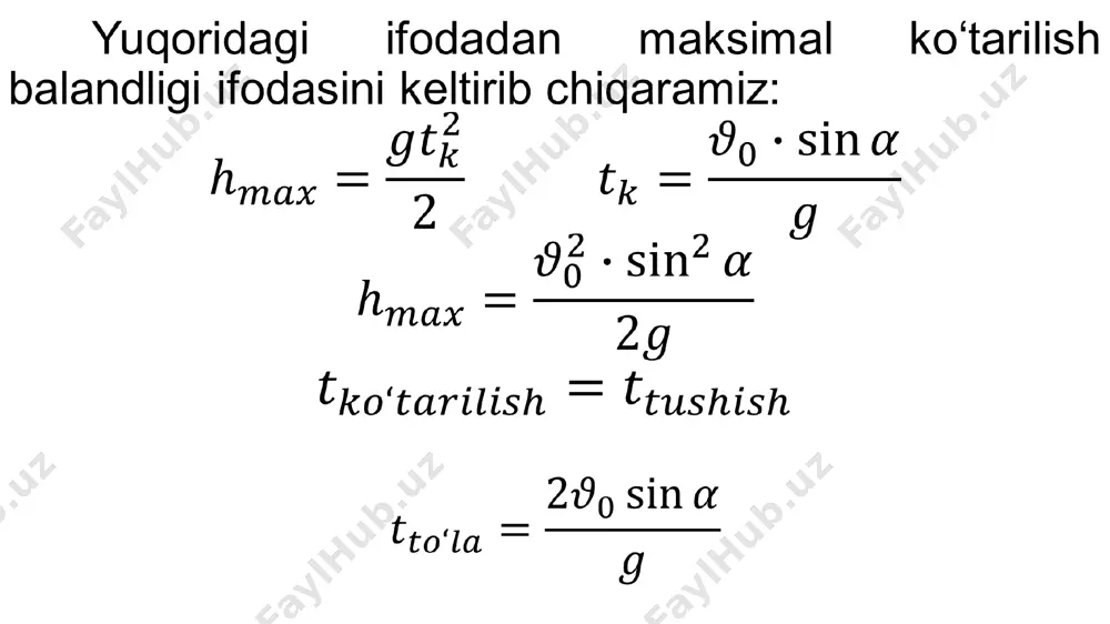 gorizontga qiya otilgan jism harakati 10-sinf, 7-mavzu - Page 4