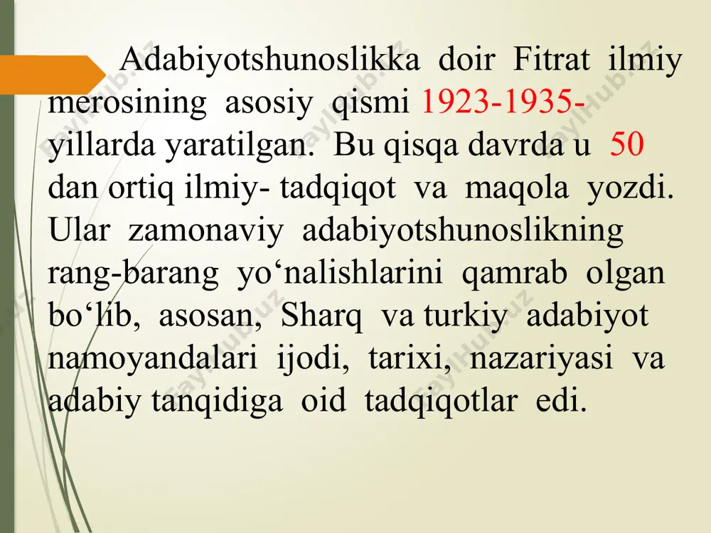 uchun milliy maktablarga alohida e’tiborberdilar. afsuski, 20-yillarning avvalidanoq bunday harakatlarga siyosiy baho berish boshlandi. bu mohiyatan o'zbekning o ‘zligini anglash, o‘zligini tiklashga qarshi bolgan kuch - sho‘rolaming zimdan boshlab yuborgan harakati edi. 1922-yili «chig‘atoy gurungi* tarqatib yuborildi. shunga qaramay, gurung a’zolari o ‘z faoliyatlarini alohida- alohida davom ettirdilar va yangi vujudga kelgan 0‘zbekiston jumhuriyatida yana qaytadan uyushdilar. ular o‘zbekistonning birinchi yozuvchilar tashkiloti nashri «qizil qalam”da tashabbusni o‘z qo'llariga olishga harakat qildilar. 1929-yilda j.boybo‘latovning «0‘zbek adabiyotida chig‘atoychiliq» maqolasi bosildi. « 0 ‘zbek adabiyoti namunalari majmuasi tanqidiga bag‘ishlangan bu maqola asar muallifi fitratni «fosh etish»ga qaratildi. fitrat unda marksizmni inkor qilishda, o‘tmishni ideallashtirishda, buijua millatchiligi g‘oyalarini targ'ib va tashviq etishda ayblandi. aslida bu harakat zamirida bir tarafdan, ko‘p asrlik adabiy merosimizni chiqitga chiqarish siyosati yotar edi. j.boybo‘latov madaniy merosimizdan proletar adabiyoti uchun bir narsa ola bilishga shubha bilan qaradi. kitobga so‘zboshi yozgan otajon hoshimni ham bir yoqadan bosh chiqarganlikda aybladi. ko‘p o‘tm …