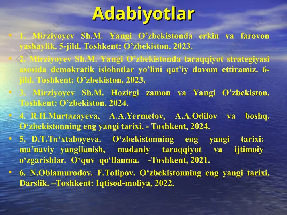 z tarixini bilmay, asrlar osha yaratilgan ma’naviy merosini rivojlantirmay turib o’z kelajagini tasavvur eta olmaydi. mustabid tuzum davrida xalqimizning soxtalashtirilgan tarixini xolisona, haqqoniy yoritish, barcha o’quv maskanlarida vatan tarixini o’qitish borasida muhim tadbirlar amalga oshirildi. uzoq davr mobaynida buzib ko’rsatilgan yoki kitoblardan tushirib qoldirilgan tarixiy voqealarni xolislik, haqqoniylik tamoyillari asosida yoritilgan qator ilmiy asarlar, darsliklar va o’quv adabiyotlari yaratildi. natijada buyuk bobolarimiz nomlarini yosh avlod tanib ular yaratgan bebaho merosni o’rganish va avaylab asrab kelajak avlodga yetkazib berish imkoniyati paydo bo’ldi. birinchi prezidentimiz tomonidan ularning tavallud ayyomlari keng nishonlanib yillarga nomlarini berish urfga aylandi. 1991 йили алишер навоий таваллудининг 550 йиллиги кенг нишонланди. пушкин номидаги адабиёт институтига алишер навоий номи берилди; 1994 йил мирзо улуғбек йили деб эълон қилинди ва унинг 600 йиллиги мамлакат ва жаҳонда кенг нишонланди; 1992 йил май ойида наманганда улуғ аждодимиз машрабга бағишлаб тадбирлар кенг нишонланди. бу шаҳарда унинг номи билан аталувчи катта истироҳат боғи барпо …