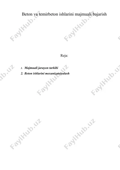 beton va temirbeton ishlarini majmuali bajarish — DOC