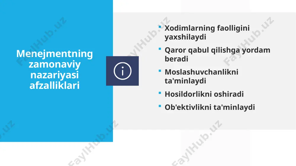 laydi va menejerlarni ular bilan ishlashda bir nechta texnika va yondashuvlardan foydalanishga undaydi. masalan, menejerlar yechimlarni ishlab chiqishda jarayonlarni soddalashtirish yoki statistik modellashtirishni amalga oshirish uchun yangi texnologiyalardan foydalanishlari mumkin. boshqaruvning zamonaviy usullari maqsadlar bo’yicha boshqaruv natijalar bo’yicha boshqaruv loyihalar bo’yicha boshqaruv byujet bo’yicha boshqaruv istisno xolatlar bilan bohqarish maqsadlar bo'yicha boshqaruv nomidan ko'rinib turibdiki, bu tashkilot tomonidan qo'yilgan maqsadlarning samaradorligi va samaradorligiga erishishga qaratilgan asosiy boshqaruv faoliyatini tizimli ravishda birlashtirgan boshqaruv yondashuvidir. kichik kompaniyada xodimlarni kompaniyaning maqsadlari bilan tanishtirish osonroq bo'ladi, ularga erishishda roli ortib borayotgan xodimlar bilan birgalikda javobgarlik belgilanishi mumkin natijalar bo’yicha boshqaruv ushbu boshqaruv uslubi asosan olingan natijalarga, davomatga, xodimlarning xatti-harakati va motivatsiyasiga qaratilgan. ba'zi mualliflar maqsadlar bo'yicha boshqaruv usuli va natijalar bo'yicha boshqarish o'rtasida aniq farqlar qo'ymaydilar, ularni bir xil usulni amalga oshirishning turli xil usullari deb hisoblashadi. ushbu usul asosiy natijalar to'plamiga, ayniqsa moliyaviy kpi ning ma'lum qiymatlariga (masalan, $ net pul oqimi, # …