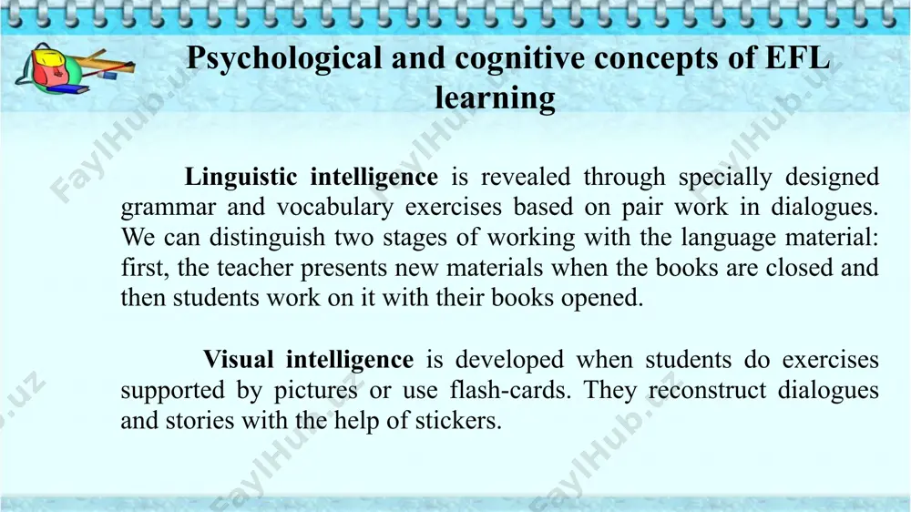 ysical involvement. differentiation method students might be very varied (different) in their prior learning, motivation, learning style, and in other respects. one needs to teach in a way that accommodates (adapts) these differences, which is called differentiation. the main goal of a differentiation approach is not to provide the necessary minimum in the assimilation (getting) of knowledge and skills, but to ensure the greatest possible depth in mastering the material, proper development of abilities of each student. thus, differentiation involves an implementation (realization) of developing learning. use of games in the educational process language learning is hard work. effort is required at every step and must be maintained over a long period of time. games help and encourage many learners to sustain their interest and motivation. games also help the teacher to create contexts in which language is useful and meaningful. games can be found to give practice in all …