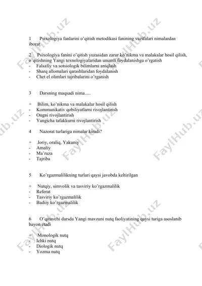 psixologiya fanlarini o’qitish metodikasi — DOCX