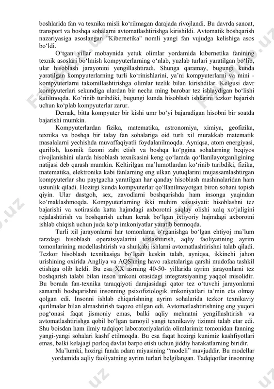 q mamlakatlarida viii-ix asrlarda vujudga kela boshladi. ma’mun akademiyasi bu boradagi fikrimiz dalillaridan biri bo‘lib hisoblanadi. bu haqda mazkur ishning akademiya qismida batafsil to‘xtalamiz. bu borada nafaqat olimlarimiz ilm-ma’rifatni tarqatishga jonbozlik ko‘rsatgan, balki davlat rahbarlarimiz ham bu sohaga homiylik qilib ilm-fan ravnaqiga katta hissa qo‘shgan. jumladan, amir temur, mirzo ulug‘bek va boshqalar ilmiy markazlar tashkil etib, ularga iqtidorli olimlarni to‘plaganlar hamda yozma manbalar bilan ularni ta’minlaganlar. fanning rivojlanishi uchun imkon yaratish va uni maqsadli boshqarish jamiyat taraqqiyotiga samarali ta’sirni ta’minlash demakdir. ilmiy muassasalarni bir joyga jamlash va markazlashtirish umummilliy hamda xalqaro ilmiy tashkilotlar, ilmiy markazlarning tashkil bo‘lishiga olib keldi. natijada xx asrlarda ixtisoslashgan ilmiy tashkilotlar (muassasalar) soni keskin ravishda oshdi. fan sohalari bo‘yicha ilmiy muassasalar tashkil bo‘la boshladi hamda yangi nomdagi fanlar yo‘nalishlari yuzaga kela boshladi. jumladan, kibernetika (iqtisodiy kibernetika, bio-med. kibernetika, texnika kibernetikasi), matematik lingvistika, geofizika, biotexnika, ehtimollar nazariyasi, ergonomika, informatika, texnik estetika va shu kabilar yangi nomlarni olgan …