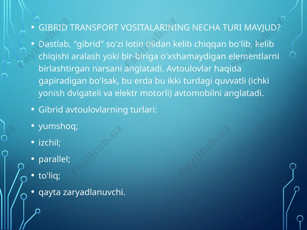 ydi deb hisoblashadi. bu undan qutulish vaqti kelgani haqidagi yana bir afsonadir. gap shundaki, ichki yonish dvigatelini yuqori quvvatli elektr dvigatel va tortish batareyasi ishga tushiradi, ular an'anaviy starter va akkumulyatordan bir necha baravar kuchliroqdir. batareya xona haroratiga yetguncha uning ishlashi cheklangan bo'ladi, bu faqat bilvosita tizimning quvvatiga ta'sir qiladi, chunki gibrid uchun asosiy energiya manbai ichki yonish dvigateli bo'lib qoladi. shuning uchun, sovuq bunday avtomobil uchun dahshatli emas. ta'minlash uchun qimmatko'pchilik gibrid transport vositalarini saqlash oddiy benzinli transport vositalariga qaraganda qimmatroq deb o'ylaydi. bu unday emas. xizmat narxi bir xil. ba'zan hatto gibrid avtomobilga texnik xizmat ko'rsatish elektrostansiyasining o'ziga xos xususiyatlari tufayli arzonroq bo'lishi mumkin. bundan tashqari, gibrid avtomobillar ice avtomobillariga qaraganda ancha kam yoqilg'i sarflaydi. image2.png image3.gif image4.jpeg image5.jpeg image6.jpeg image7.jpeg image8.jpeg image9.jpeg /docprops/thumbnail.jpeg