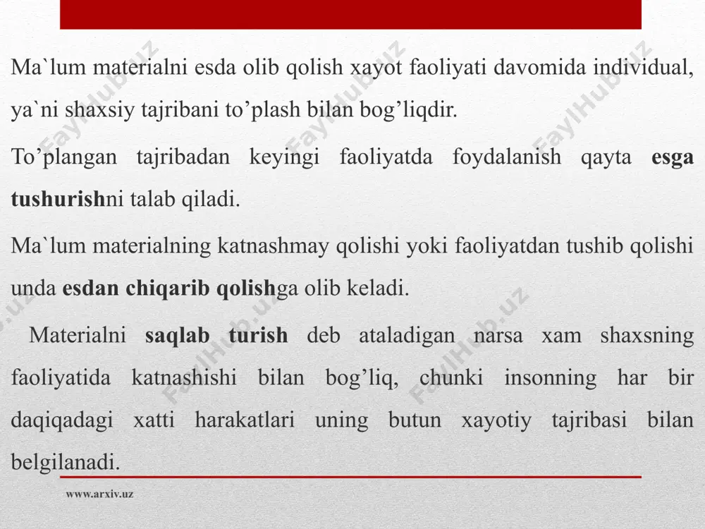 xotira turlari vauning jarayonlari - Page 5