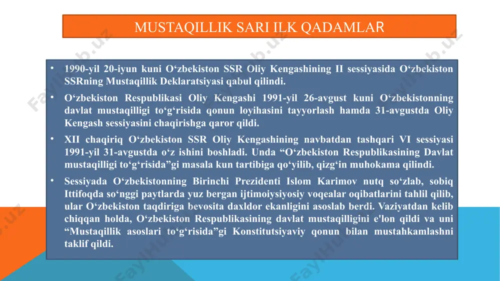 t: o'zbekiston, 2017. 5.mirziyoev sh.m. milliy taraqqiyot yo'limizni qat'iyat bilan davom ettirib, yangi bosqichga ko'taramiz. t. 1. -toshkent: o'zbekiston.. 2017. 6. mirziyoev sh.m. buyuk kelajagimizni mard va oliyjanob xalqimiz bilan birga quramiz. - toshkent: o'zbekiston. 2017. 7.o‘zbekiston respublikasi prezidenti shavkat mirziyoyevning oliy majlisga murojaatnomasi. 2020 yil. 26 yanvar e'tiboringiz uchun rahmat! 16 image3.jpeg image4.png image5.jpeg image6.jpeg image7.png image8.jpeg image9.png image10.png image11.png image12.png image13.png image14.png image15.png image16.png image17.png image18.png image19.jpeg image20.jpeg image21.png
