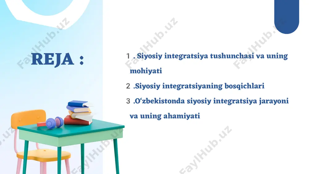 iyosiy integratsiyaning bosqichlari siyosiy integratsiya jarayoni bir necha bosqichlarda amalga oshiriladi. har bir bosqich o‘ziga xos xususiyatlarga ega bo‘lib, davlatlar o‘rtasidagi hamkorlikning chuqurlashuvini va ko‘lamini belgilaydi. siyosiy integratsiyaning ushbu bosqichlari birlashgan mintaqalar va davlatlar uchun xavfsizlikni kuchaytirish, iqtisodiy rivojlanishni tezlashtirish va global miqyosda nufuzni oshirishga xizmat qiladi. siyosiy muloqot o‘rnatish: davlatlar o‘rtasida umumiy manfaatlarga asoslangan muloqotlar boshlanadi. masalan, xavfsizlik, savdo, madaniyat sohalarida kelishuvlar. kelishuvlar tuzish: tashqi siyosatni muvofiqlashtiruvchi dastlabki ikki yoki ko‘p tomonlama shartnomalar imzolanadi. hamkorlikning rasmiylashtirilishi: xalqaro tashkilotlar yoki mintaqaviy ittifoqlar tuziladi. hamkorlikning boshlanishi va siyosiy muloqot qonuniy asoslarni yaratish: integratsiyani boshqarish uchun umumiy qoidalar va tartiblar ishlab chiqiladi. institutsional rivojlanish: maxsus tashkilotlar yoki qo‘mitalar tashkil etilib, ular siyosiy qarorlarni amalga oshirish bilan shug‘ullanadi. umumiy maqsadlar: xavfsizlikni ta’minlash, iqtisodiy bozorlarni birlashtirish va xalqaro arenada yagona pozitsiyada turish. umumiy qoidalar va mexanizmlarni yaratish siyosiy va iqtisodiy birlashuv: umumiy siyosiy qarorlarni qabul qilish uchun yagona boshqaruv organlari tashkil etiladi. umumiy valyuta …