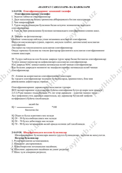 oliyofreniyalar — DOCX