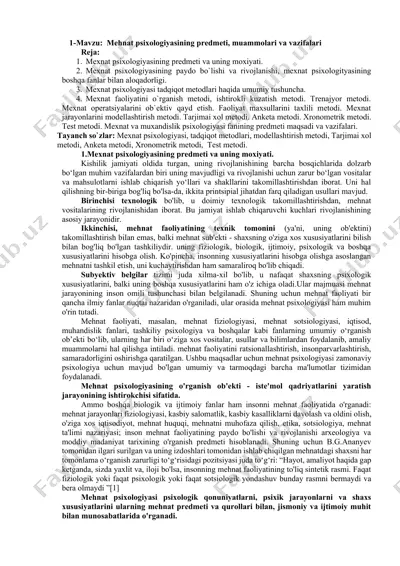 mehnat psixologiyasi — DOCX