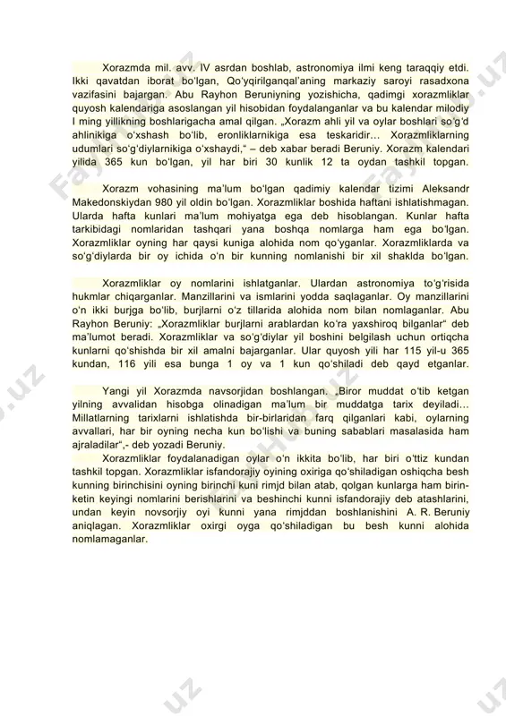 iblik jadvallari tuzilgan. jadval boʻlmagan taqdirda maxsus qoidadan foydalanish mumkin: hijriy yil n bilan, milodiy yil m bilan belgilansa, u holda:m=n-s+622, n=m-622+ mu2622" mas, manbalarga koʻra alisher navoiy hijriy 844-yilning 17 ramazonida tavallud topgan, yaʼni n=844. endi 844:33 taqriban 25,6 ga tengligi uchun m=844+622-25,6= 1440,6. odatda, bu natija 1440/1441 (yaʼni 1440 yo 1441) koʻrinishda yoziladi. qoidani bir oz oʻzgartirib, mikrokalkulyatorda hisoblashga moslash mumkin:m=n*354: 365+622, n=mx365: 354-622. bir taqvimdagi tayin a kunga ikkinchi taqvimda qaysi v kun toʻgʻri kelishini aniqlash lozim boʻlsa, u holda dastavval har ikki taqvim uchun mutanosibligi maʼlum kun — boshlangʻich hisob nuqtasi olinadi. xususan, hijriy va yuliy-grigoriy taqvimlari uchun boshlangʻich nuqta sifatida hijriy 1-yilning 1-muharrami milodiy 622-yil 16-iyulga mos kelishi olinishi mumkin. soʻng birinchi taqvimga muvofiq a kungacha necha kun oʻtgani hisoblanadi va boshqa taqvimda shuncha kun oʻtsa, qaysi sana chiqishi topiladi. shunday qilib, taqvimlar oʻrtasidagi mutanosiblik ularning xronologiyasiga (erasiga) ham bogʻliqdir. turli xalqlarda ming yillar mobaynida …
