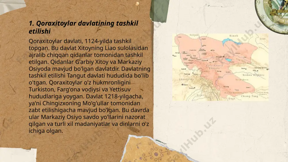 n milodiy i asrgacha yashaganlar. qoraxitoylar oʻziga xos meʼmoriy yodgorliklar va sanʼat asarlarini yaratgan. ularning davlati markazi balasagun shahri boʻlgan. qoraxitoylar koʻchmanchi turkiy qabilalardan boʻlib, ularda buddizm va maniheylik kabi dinlar rivojlangan. qoraxitoylar davrida savdo yoʻllari, xususan, buyuk ipak yoʻli orqali keng rivojlanish kuzatilgan. ular zakovatli hukmdorlar va sanʼatkorlar bilan mashhur boʻlgan. bugungi kunda ularning madaniy merosi arxeologik qazilmalar orqali oʻrganilmoqda. ... t.me/slaydai_bot 7. qoraxitoylar davlati iqtisodiy rivojlanishi qoraxitoylar davlati iqtisodiy rivojlanishi xx asrning o'rtalaridan boshlab tez sur'atlarda rivojlandi. 1960-yillarda yalpi ichki mahsulot (yaim) o'sish sur’ati 5% atrofida bo‘lgan. 1990-yillarda bu ko‘rsatkich 8% ga yaqinlashdi. 2010-yillarda sanoat sektori yalpi ichki mahsulotning 30% ni tashkil etgan, qishloq xo‘jaligi esa 10% ning atrofida edi. savdo balansida eksport 20 milliard aqsh dollariga yetgan, import esa 18 milliard aqsh dollari miqdorida edi. umumiy ish bilan bandlik darajasi 70% ni tashkil qilgan, ishsizlik darajasi esa 5% atrofida edi. energiya iste'moli 100 teravatt-soatga yetgan, ularning 60% …