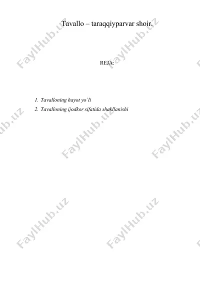 tavallo – taraqqiyparvar shoir — DOC