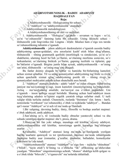 adabiyotshunoslik - badiiy adabiyot — DOC